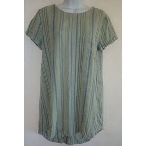 Cloth & Stone Mini Tunic Shirt Dress Womens S Green Linen Blend Striped Button